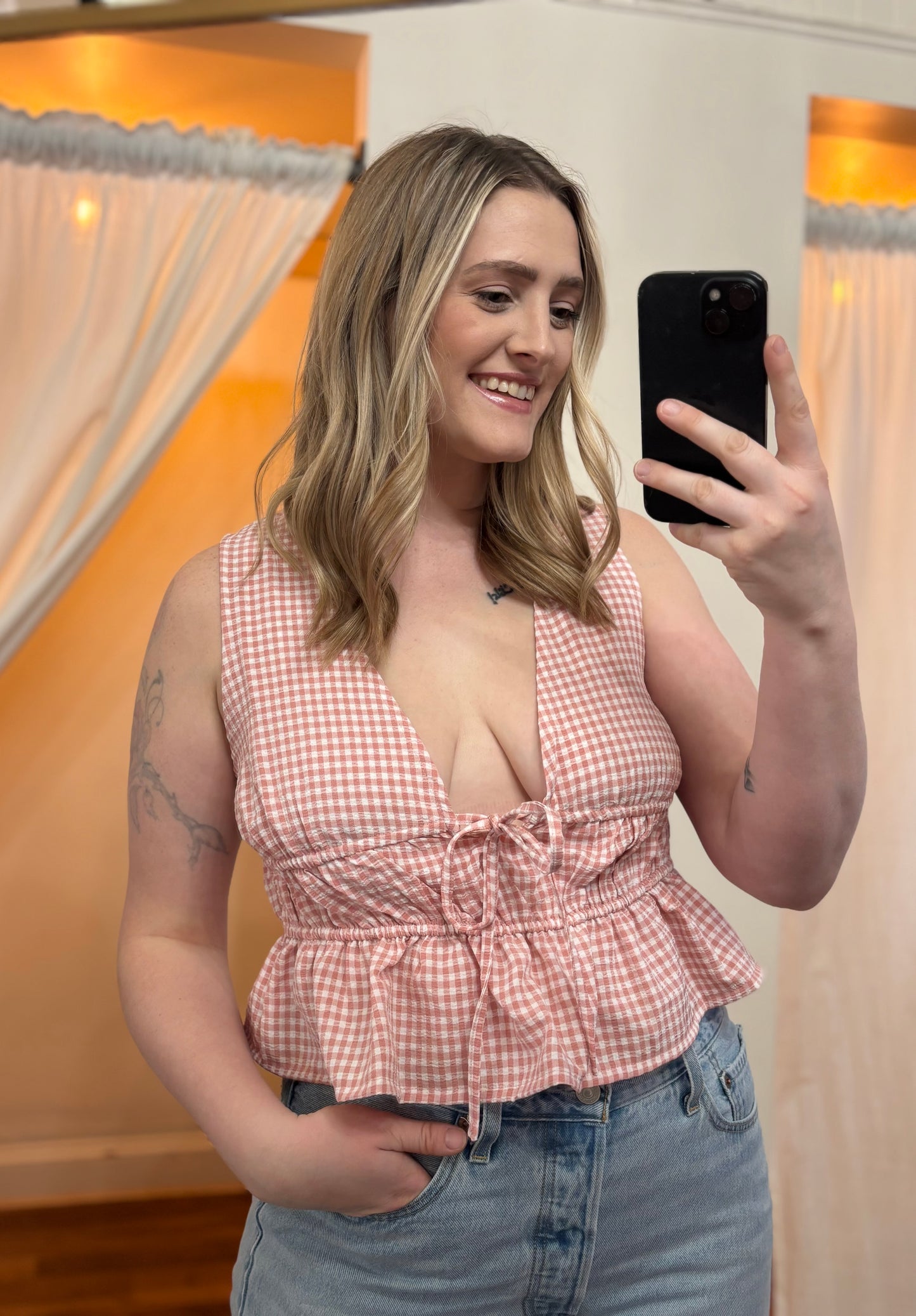 Dolly Gingham Cinched Top