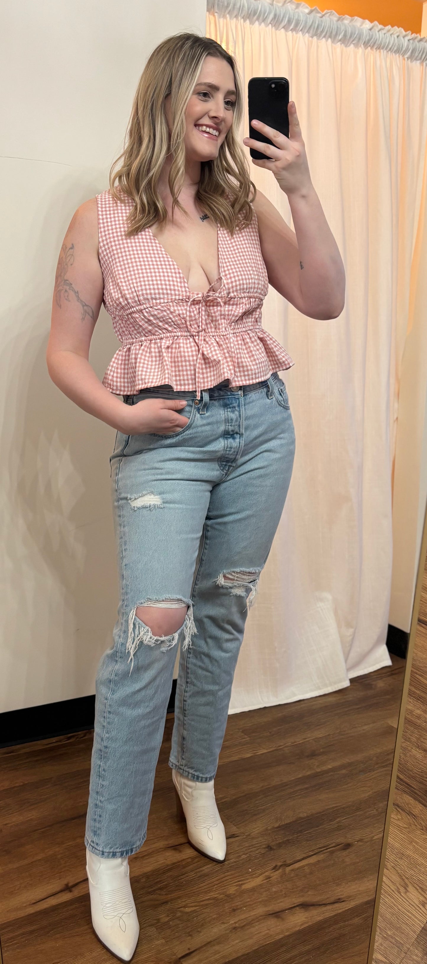 Dolly Gingham Cinched Top