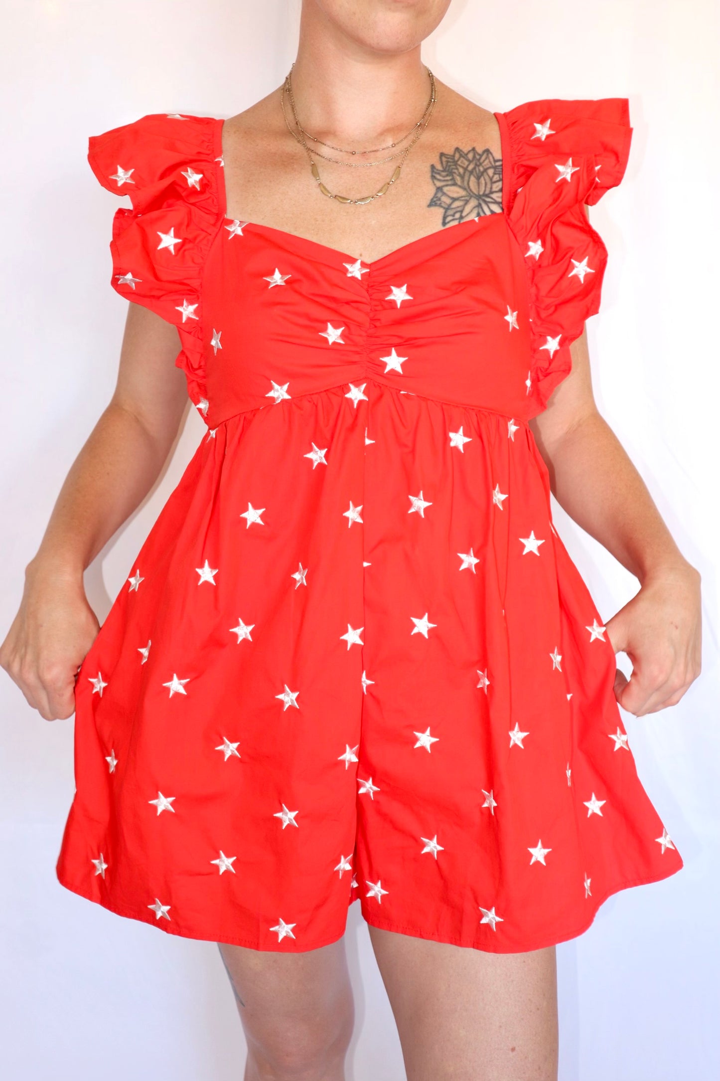 Star Embroidered Ruffle Romper