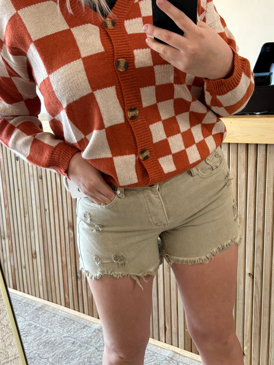 High Rise Distressed Detail Shorts