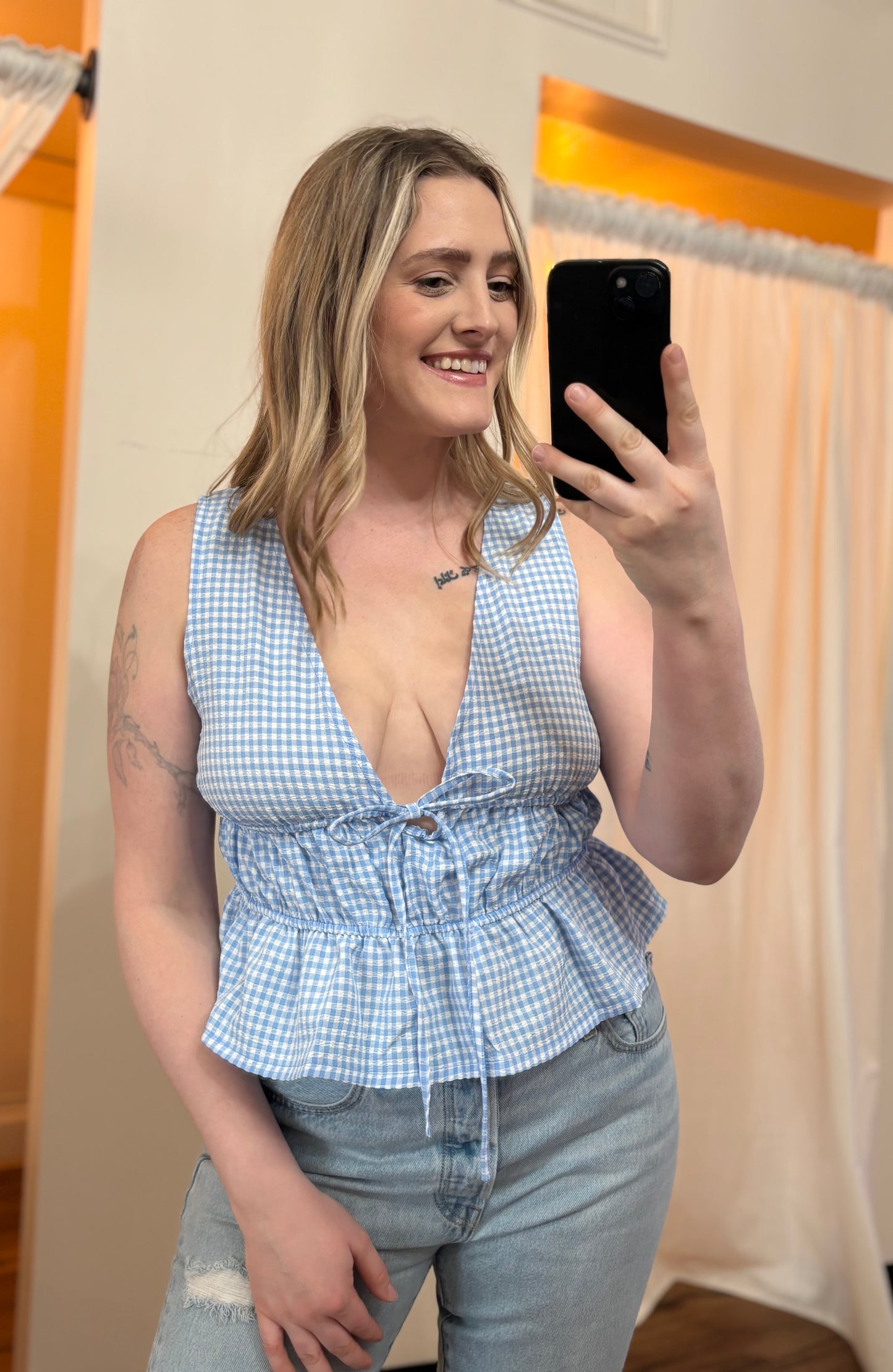 Dolly Gingham Cinched Top