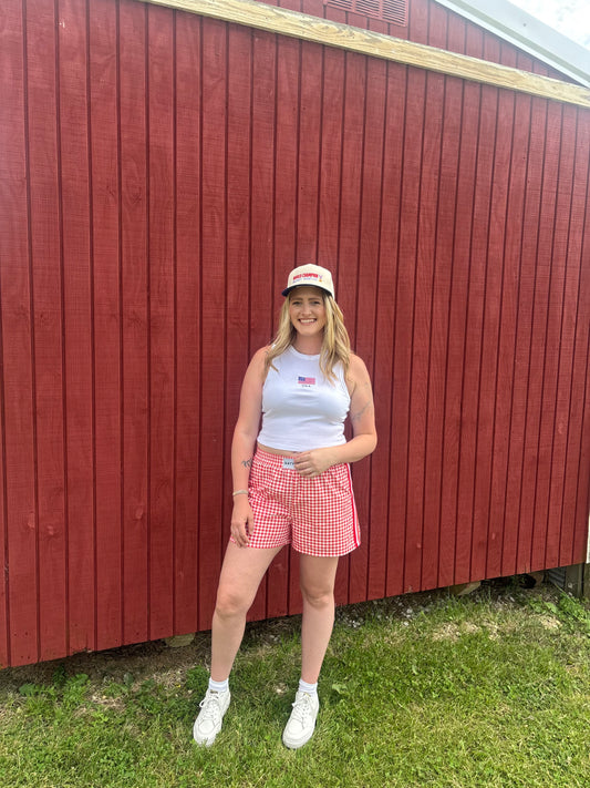 USA Embroidered Crop Tank