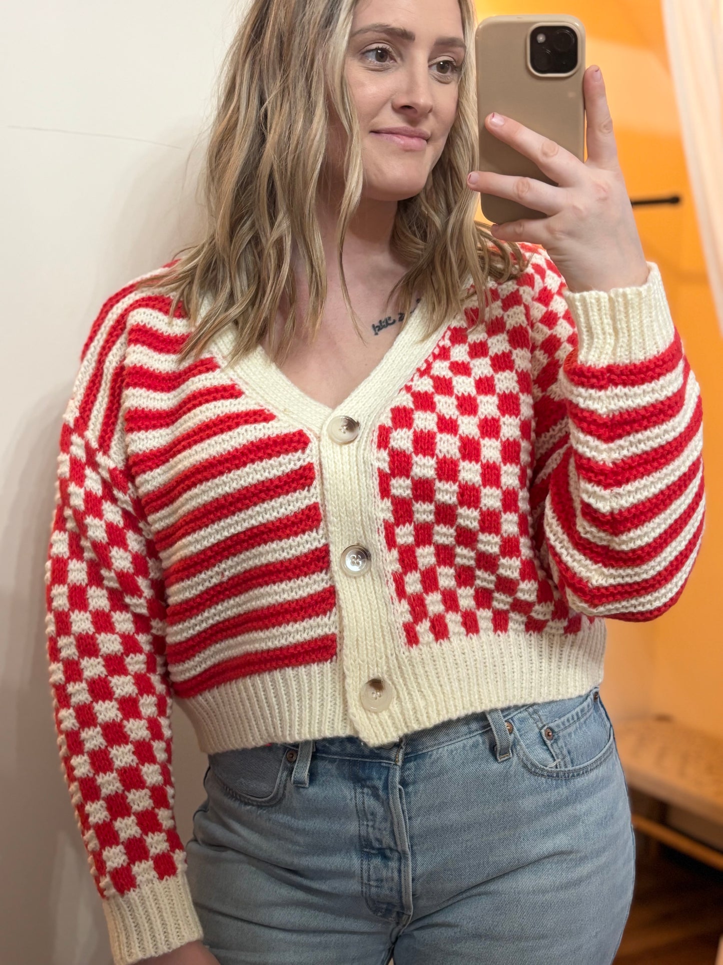 Multi-Pattern Cropped Cardigan