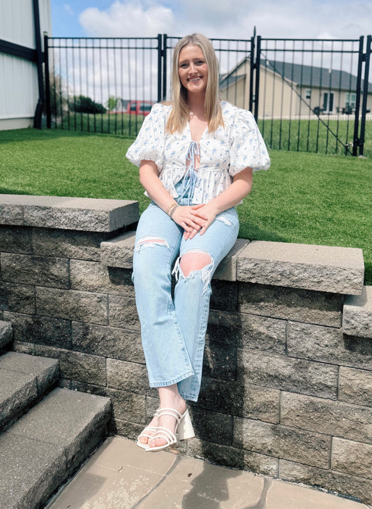 Ditsy Floral Print Bow Tie Top