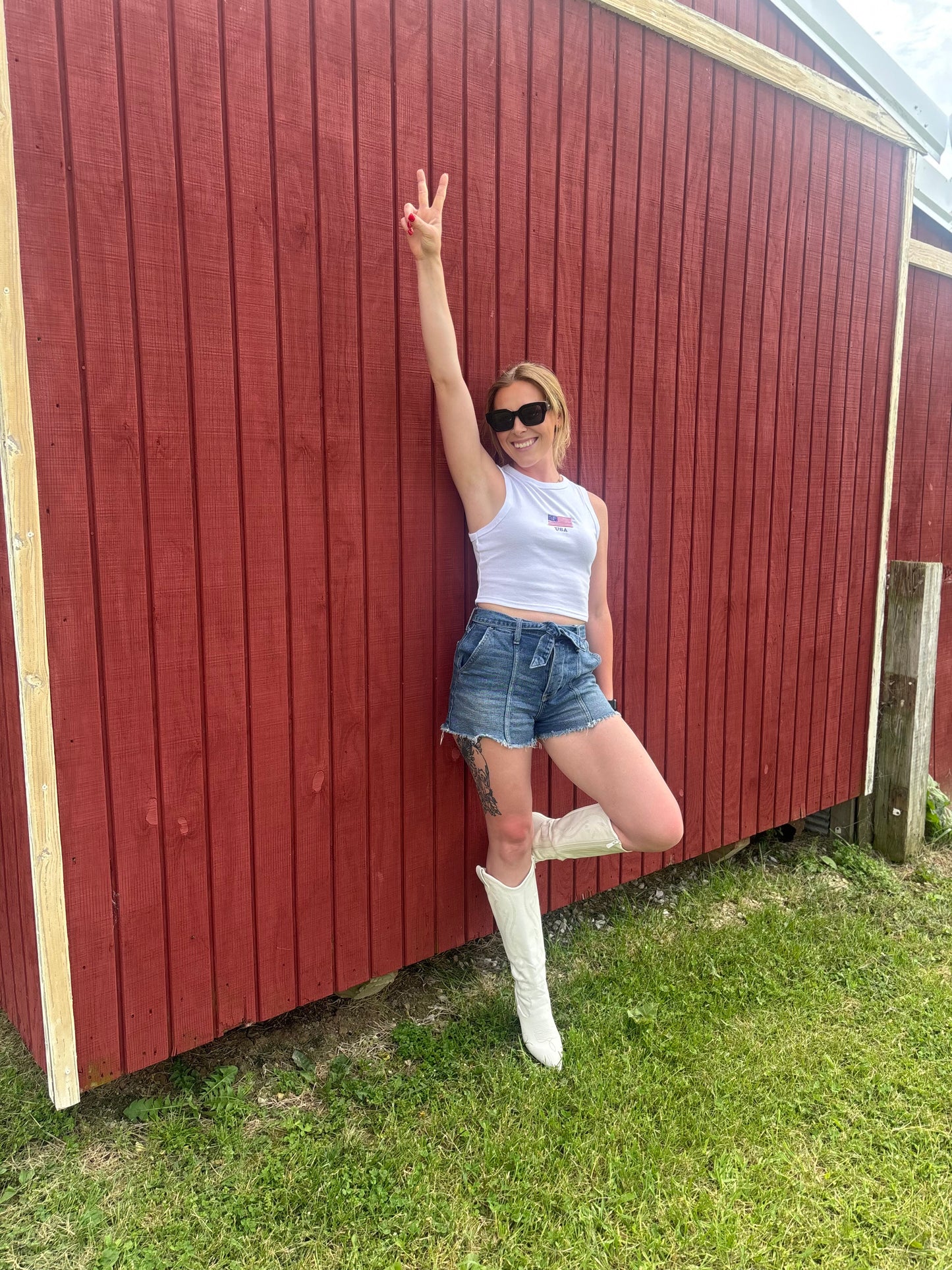 USA Embroidered Crop Tank