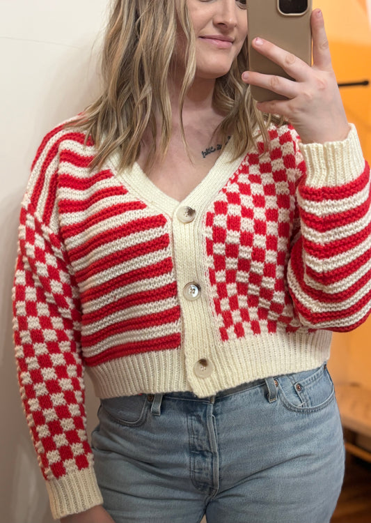 Multi-Pattern Cropped Cardigan
