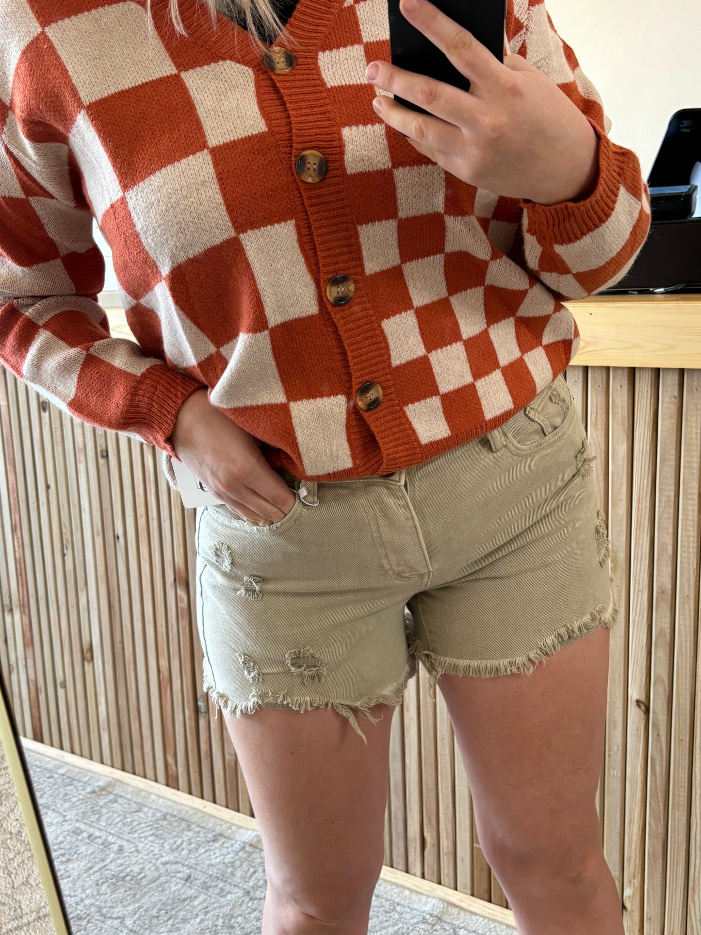 High Rise Distressed Detail Shorts