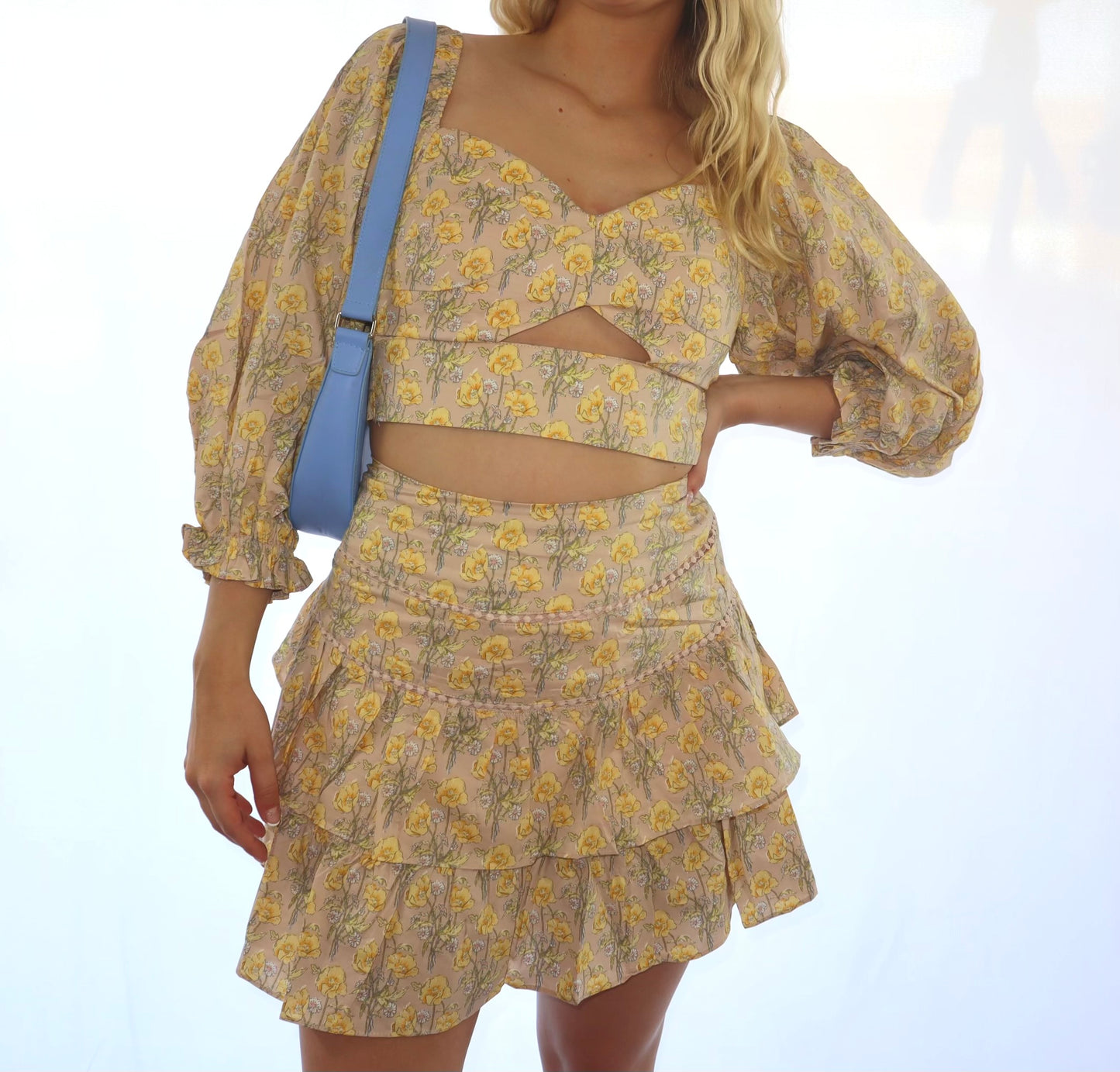 CUTOUT CROP TOP AND TIERED SKIRT SET