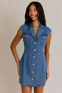 Collared Sleeveless Denim Dress