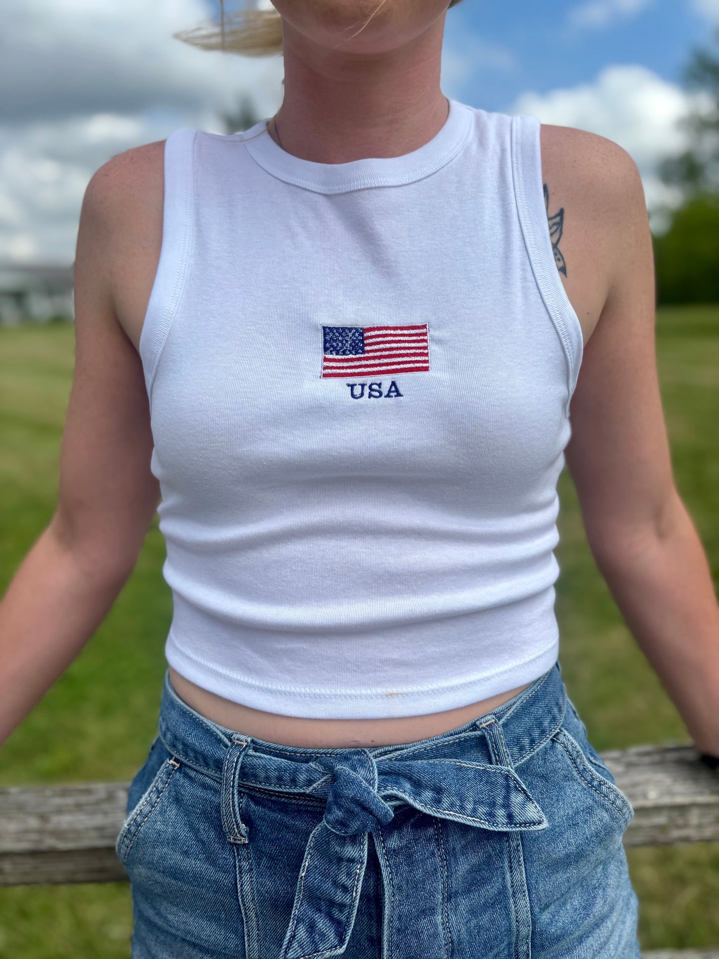 USA Embroidered Crop Tank