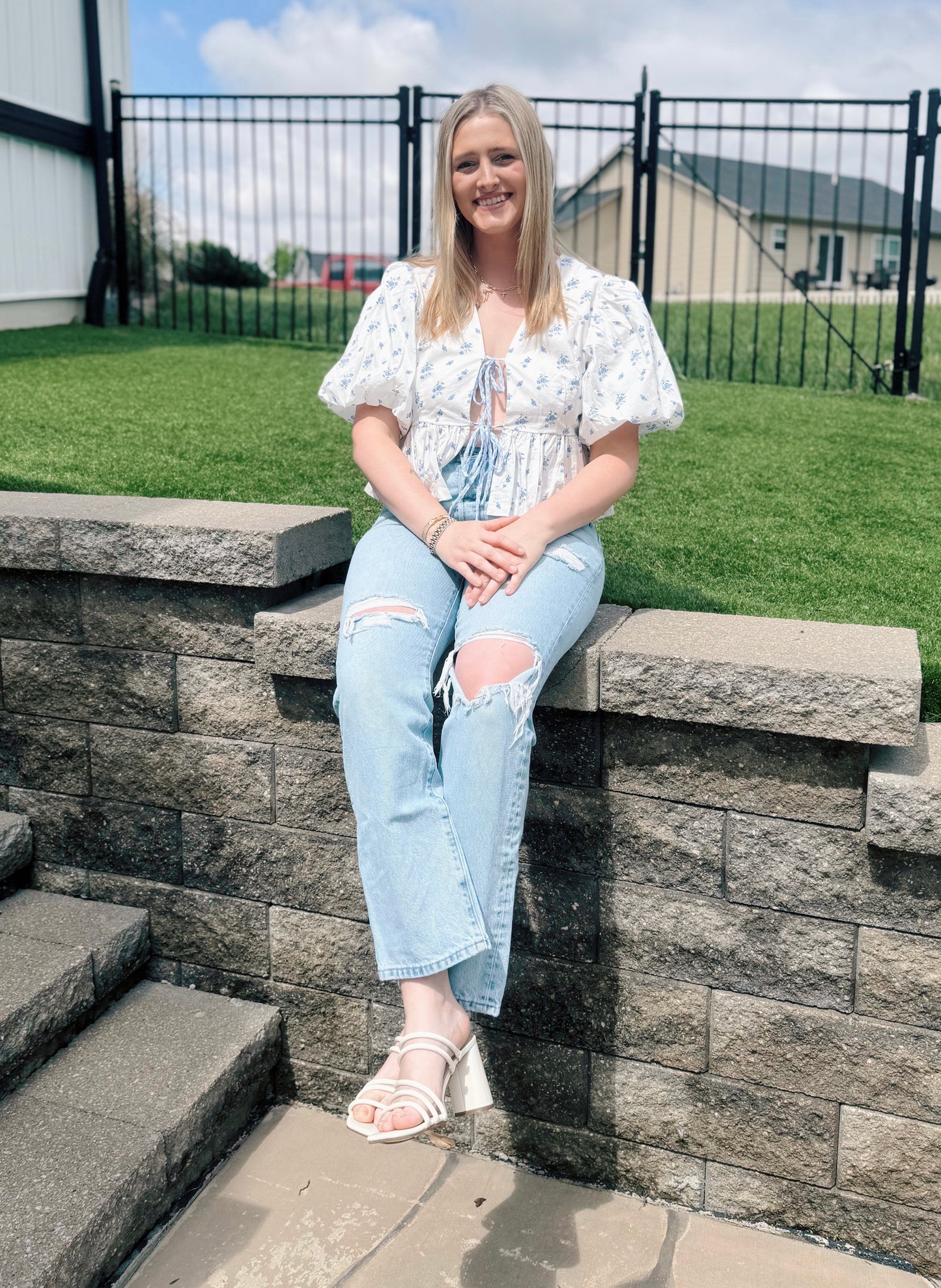 Ditsy Floral Print Bow Tie Top