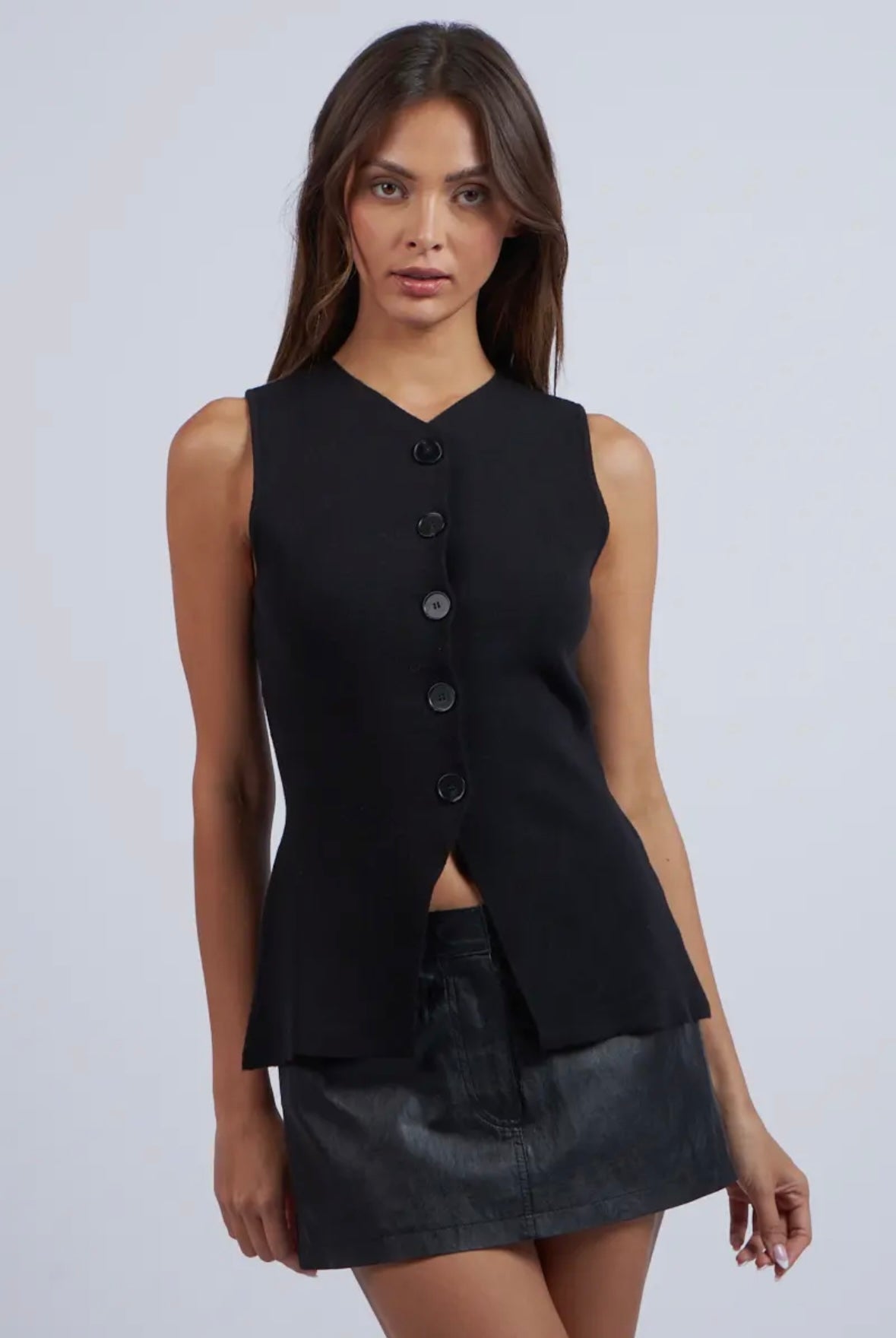 Slit Knit Sweater Vest Top